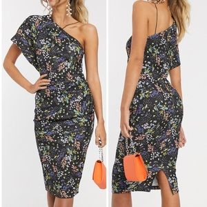 Asos Floral One Shoulder Bodycon Midi Dress | SZ 8